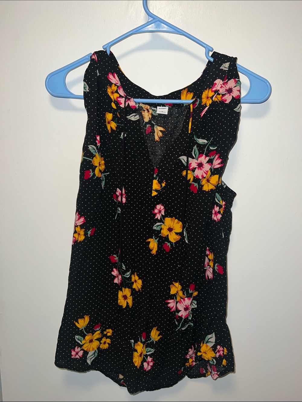 Black Floral Sleeveless tank with Yellow & Pink Flowers